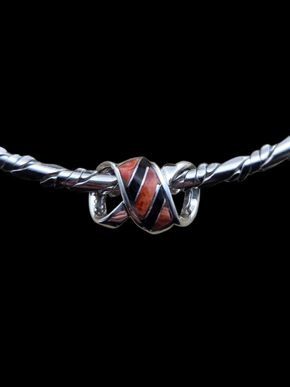 Sterling Silver Spiny Oyster & Onyx Knot Bead Pendant, Southwestern